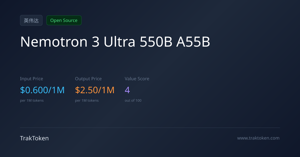 Nemotron 3 Ultra 550B A55B (Reasoning) API 定价与评测 | TrakToken